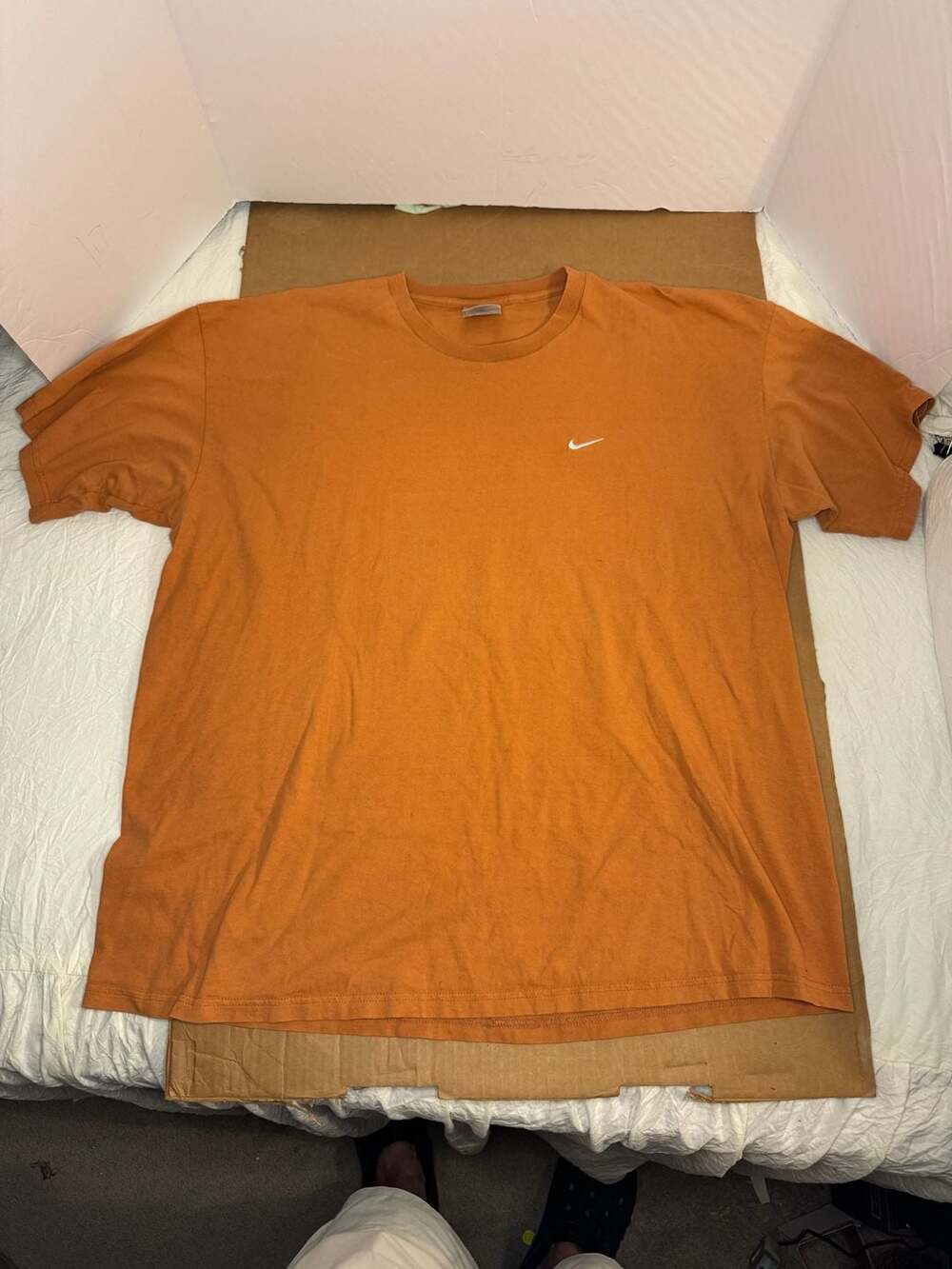 Vintage 90s Nike Orange Embroidered Mini Swoosh T-Shirt XXL